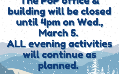 Office & Building Closed Until 4pm – ALL Evening Activities Proceed as Planned